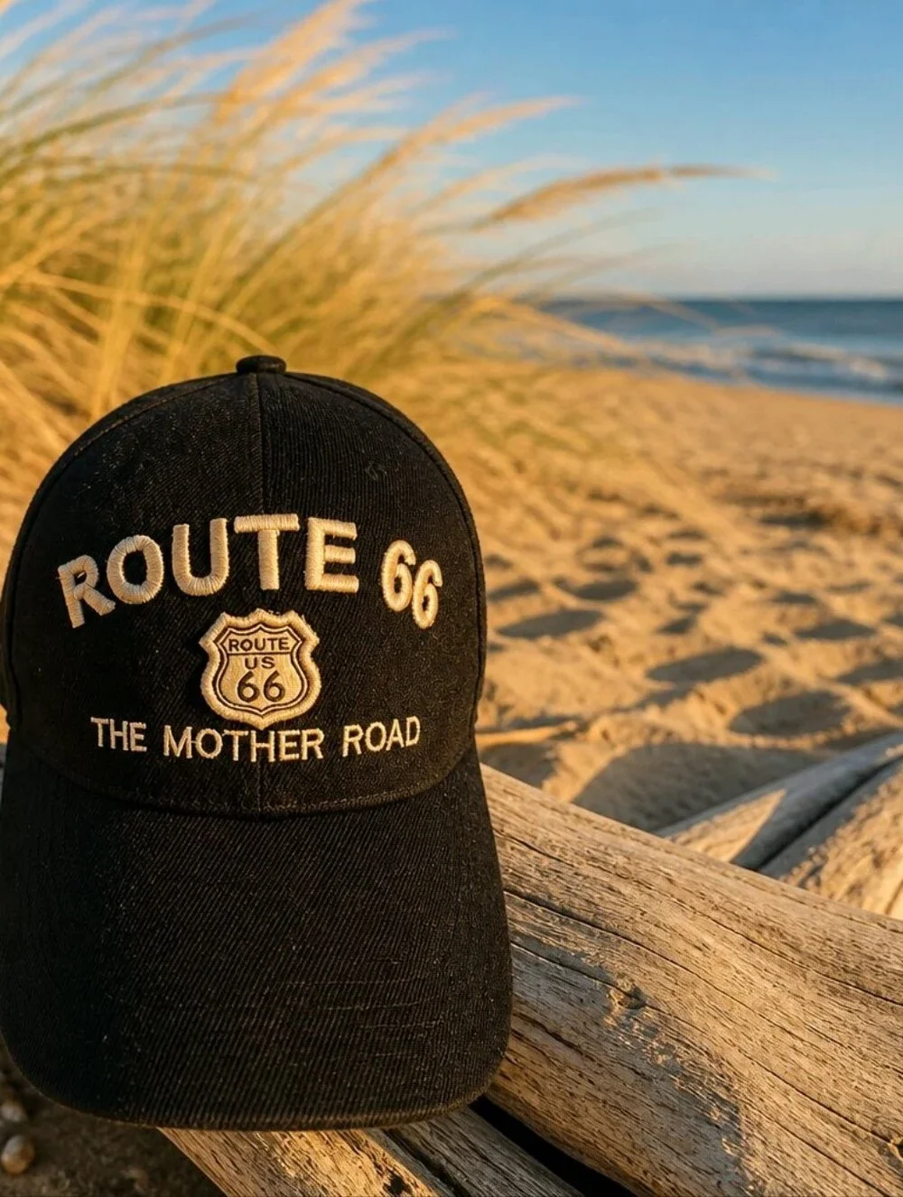 Route 66 Black Embroidered Baseball Cap - The Mother Road
